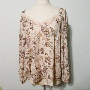 Maurices Floral Print Blouse - Cream and Brown